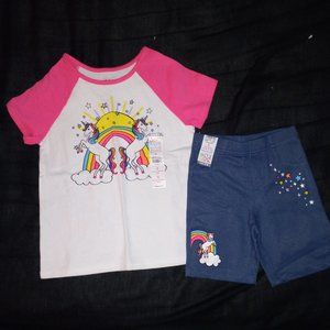 Girls NWT matching unicorn shorts set